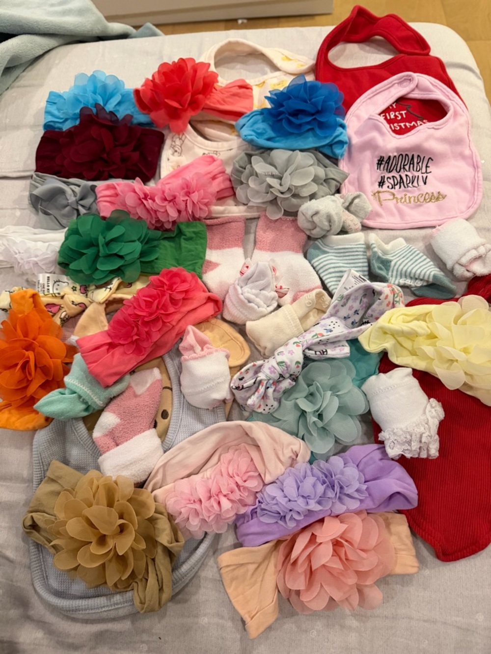 Carter's Floral Baby Headband & Bib Lot - Multi-Color Flower Accents